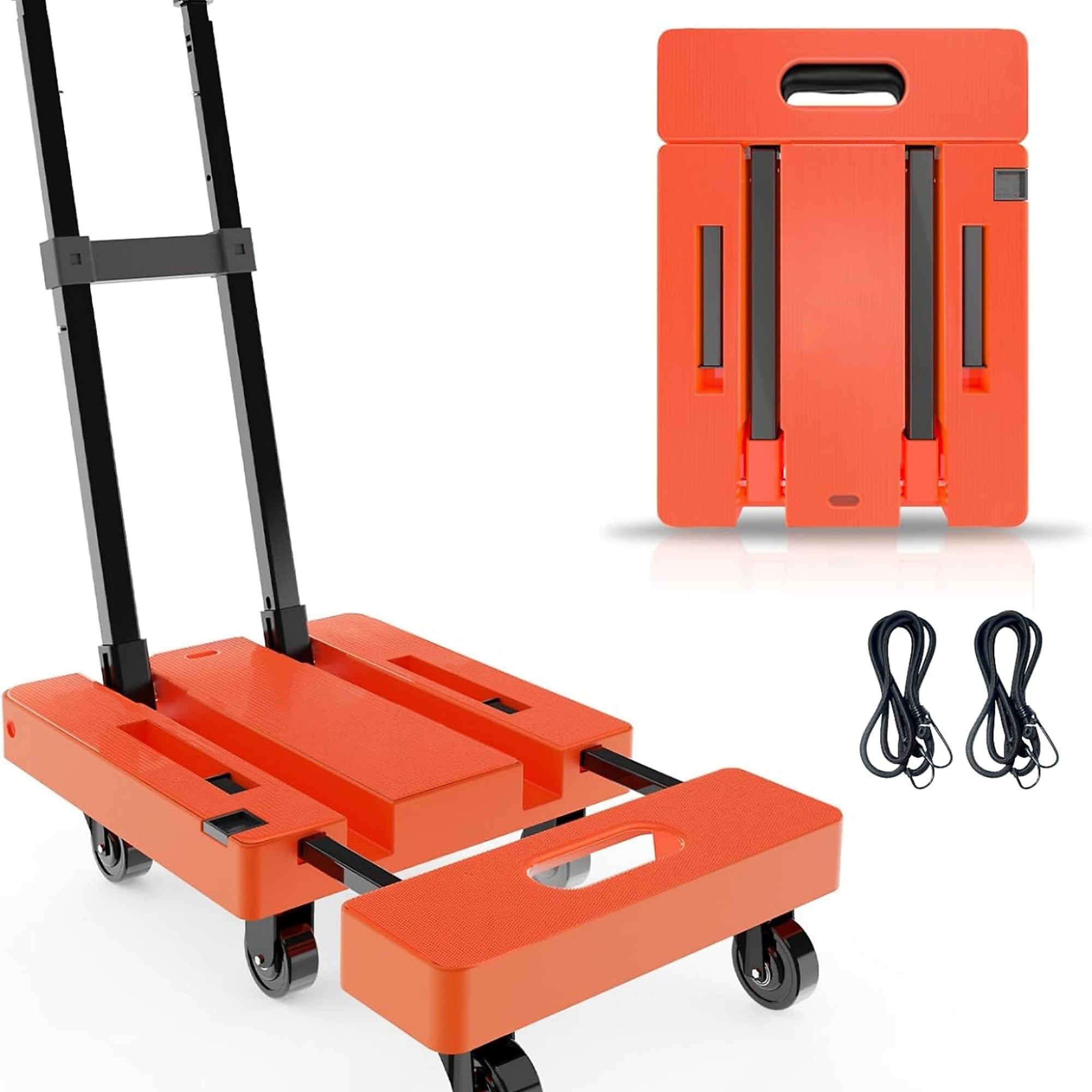 500 lbs. Foldable Hand Truck with 3 Level Adjustable Handle and Adjustable Base Plate in Red